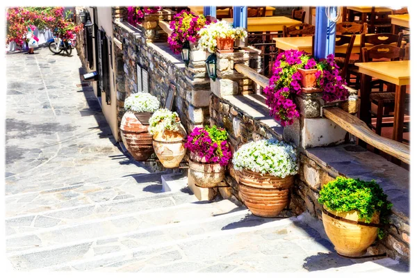 Tradiční Staré Pouliční Restaurace Taverny Řecka Naxos Cykády — Stock fotografie