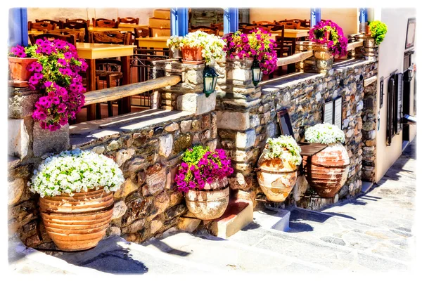 Geleneksel Yunanistan Tipik Yunan Sokak Restoranları Tavernaları Naxos Cycades — Stok fotoğraf