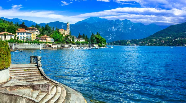 Jezero Scenérie Krásné Lago Como Nádherným Výhledem Vesnice Tremezzina Lombradia — Stock fotografie