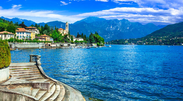 Lake scenery - beautiful Lago di Como with splendid views. Village Tremezzina. Lombradia, Italy