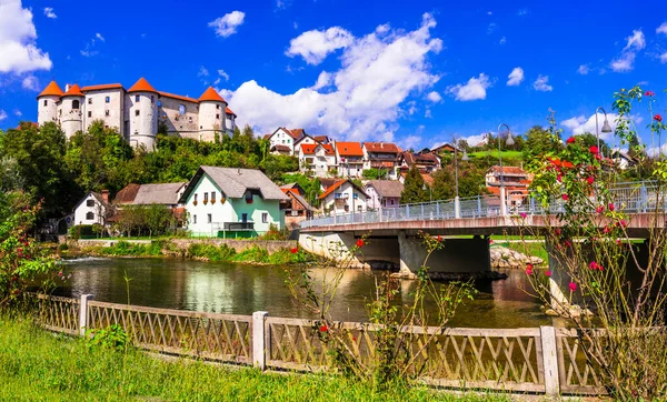 Slovenien Landmärken Och Resor Medeltida Slott Och Zuzemberk Över Krka — Stockfoto