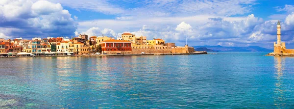 Crete Island Panorama Beautiful Chania Old Town Greece Travel Landmarks — Stock Photo, Image