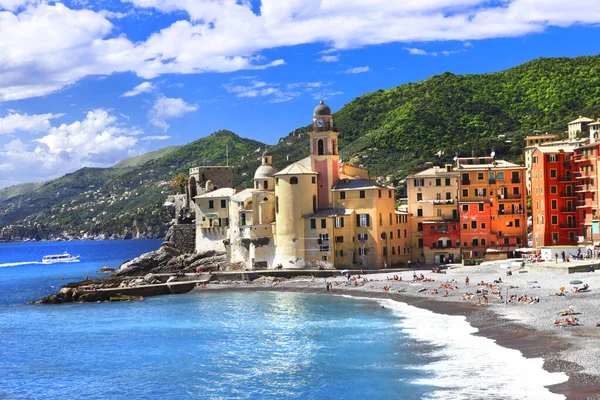İtalyan yaz tatili - güzel renkli sahil kenti Camogli, Liguria, İtalya