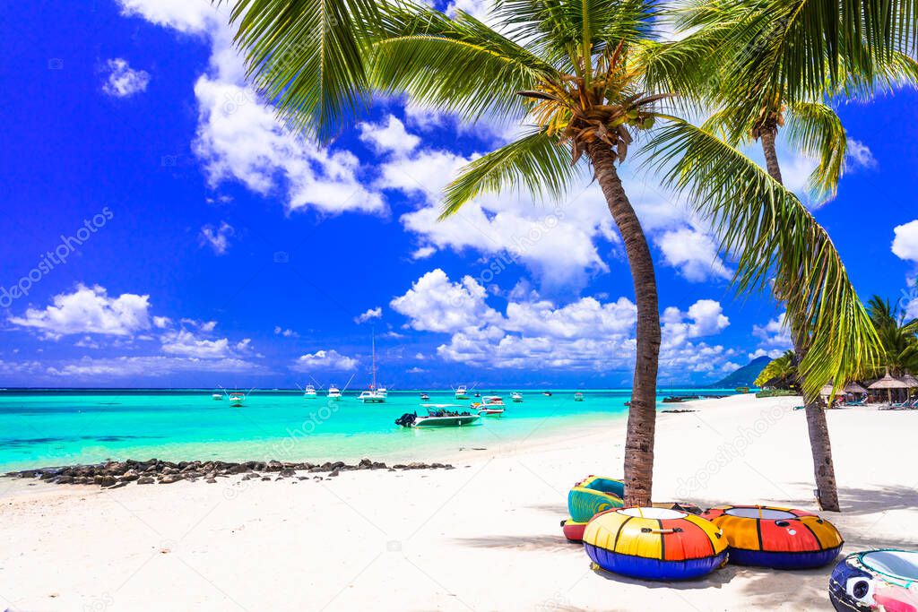 Tropical beach scenery . vacation in paradise island Mauritius