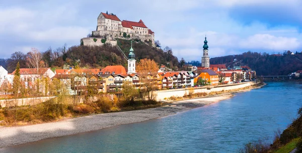 Travel in Germany (Bavaria)-beautiful medieval town Burghausen with biggest castle in Europe. Border with Austria