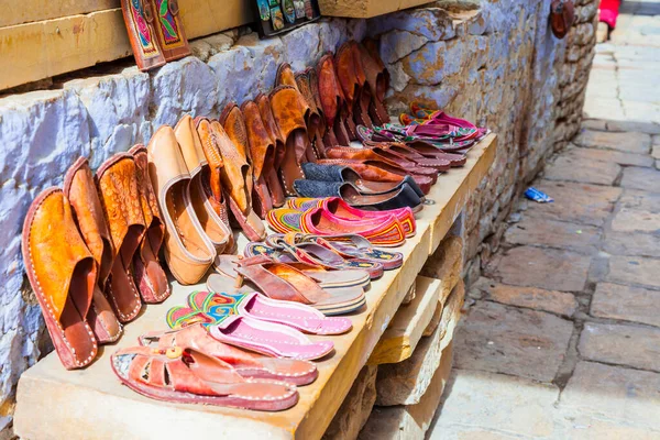Traditional India Shop Streets Old Town Jaisalmer Handmade Leather Shoes — Stock Photo, Image