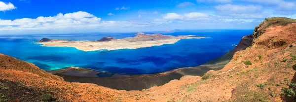 Vulkaniska Lanzarote Panoramautsikt Över Graciosa Från Mirador Del Rio Kanarieöarna — Stockfoto