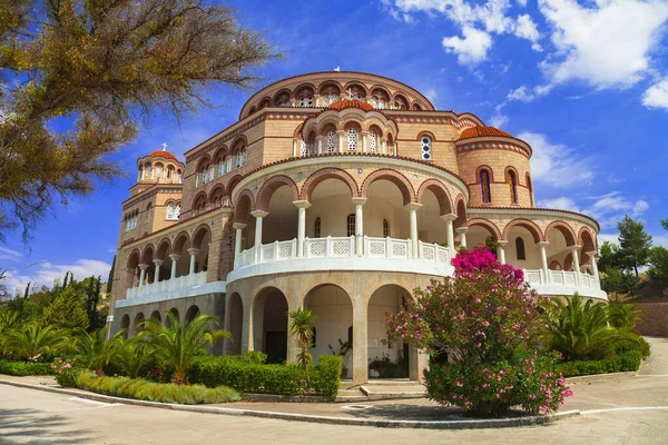 การเด นทางกร ซและสถานท เกาะซารอน Aegina เอเกน ออร โธด อกซ าประท — ภาพถ่ายสต็อก