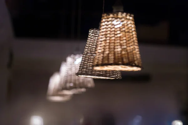 Wicker lamps in the cafe — Stock Photo, Image