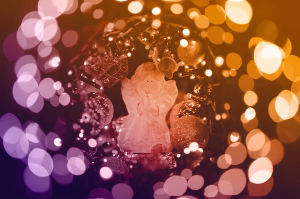 Streszczenie Świąteczne Światełka Girlandy Fotografowane Płytkiej Głębi Ostrości Tło Jest — Zdjęcie stockowe
