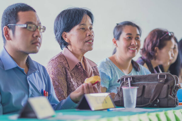 KANCHANABURI THAILAND - JUNE 1 : Unidentified teachers welcome the parents of the students at the annual Parent Meeting on June 1,2018 at Watkrangthongratburana school in Kanchanaburi, Thailand