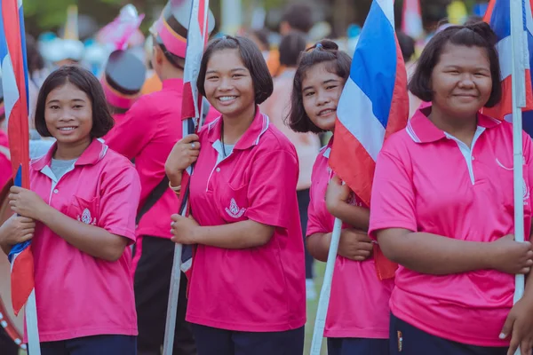 Kanchanaburi Thailand Juli Parade Atletisk Spel Öppningsdagen Primära Student Regnet — Stockfoto