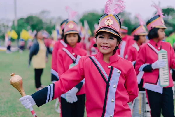 Kanchanaburi Thailand Juli Unidentified Drum Major Parades Ready Athletic Game — Stockfoto