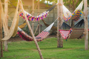 El yapımı hamak, renkli. Desen arka plan, bu el yapımı ağları açık dinlenmek için rahat