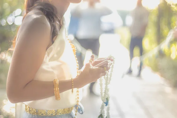 Thajská Tradiční Svatební Obřad Nedojde Ženich Blížící Nevěsta — Stock fotografie