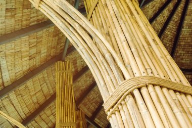 Birçok bambu ciltleri dinlenme yazlık için kutup olarak kullanılmak üzere kenevir halatları ile birlikte bağlanır