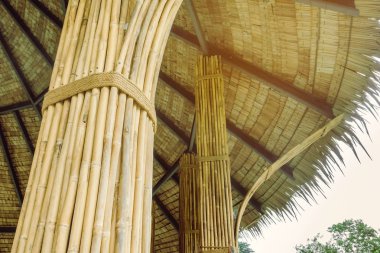 Birçok bambu ciltleri dinlenme yazlık için kutup olarak kullanılmak üzere kenevir halatları ile birlikte bağlanır.