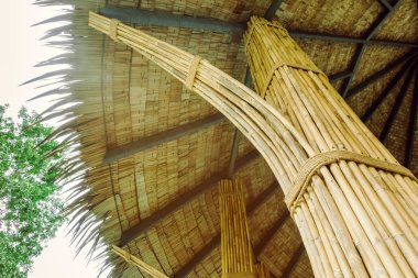 Birçok bambu ciltleri dinlenme yazlık için kutup olarak kullanılmak üzere kenevir halatları ile birlikte bağlanır