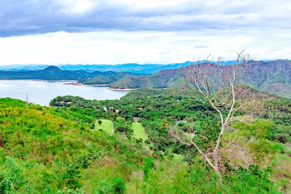 Belas Vistas Panorâmicas Natureza Com Grande Reservatório Acima Barragem Srinagarind — Fotografia de Stock