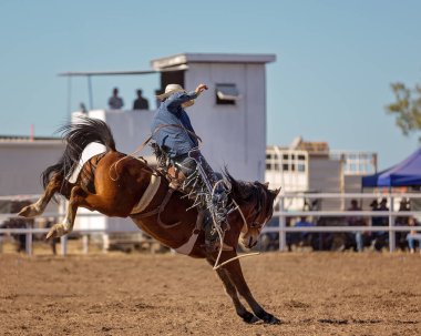 Kovboy ülke rodeo eyer bronc Event'de bucking at sürmek
