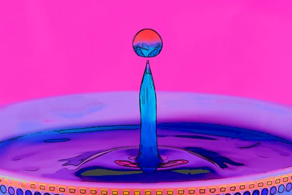 A computer generated cartoon drawing of a red and orange water drop against a bright pink background