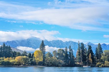 Yeni Zelanda Lake Wakatipu dan Queenstown ormanlık kıyı