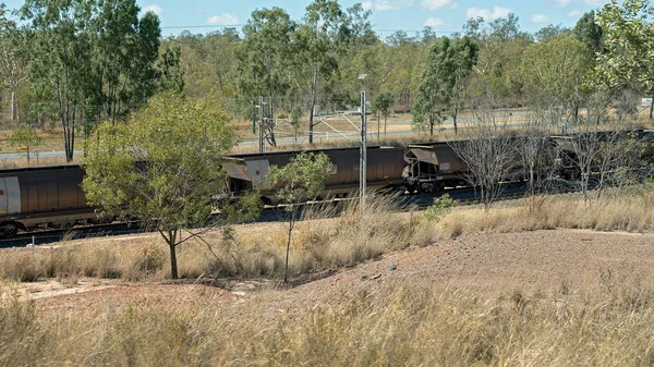 Comboio Transportando Carvão Minas Centro Queensland Austrália Para Porto — Fotografia de Stock