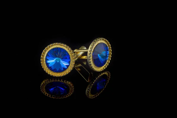 Vintage Grande Oro Blu Pietra Gemelli Sfondo Nero — Foto Stock