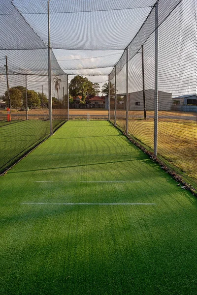 Cricket Worp Met Kunstgras Surround Praktijk Door Wire Netting — Stockfoto