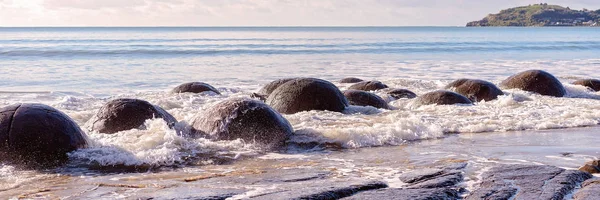 Büyük Küresel Moeraki Boulders Beach Maruz Yeni Zelanda Otago Sahilleri — Stok fotoğraf