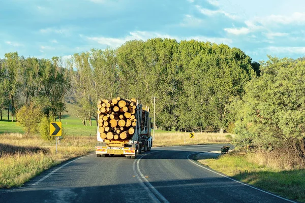 Um caminhão de madeira transportando madeira — Fotografia de Stock