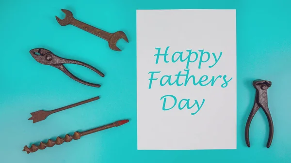 Boldog Apák nap üzenet-val dolgozik szerszámok — Stock Fotó