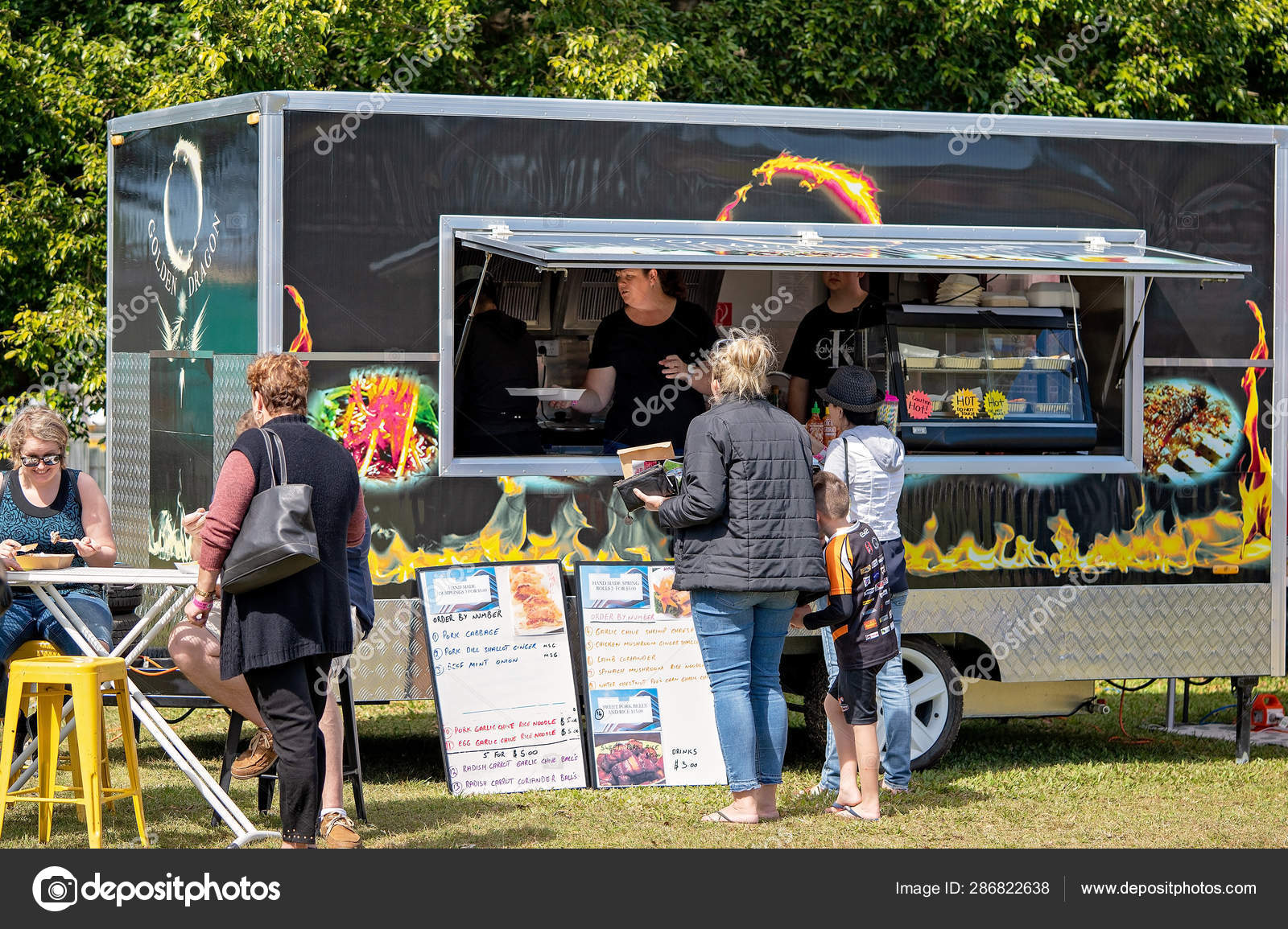 Food Stall Vendor At Wine And Food Festival Stock