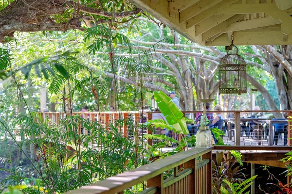 Timber Verandah And Outdoor Dining Deck at Bush Cafe — стоковое фото