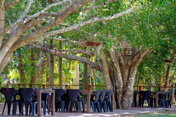 Deck de jantar ao ar livre em um restaurante Casual Bushland — Fotografia de Stock