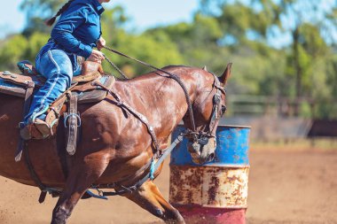At ve Binici Outback Country Rodeo de Varil Yarışında Yarışıyor