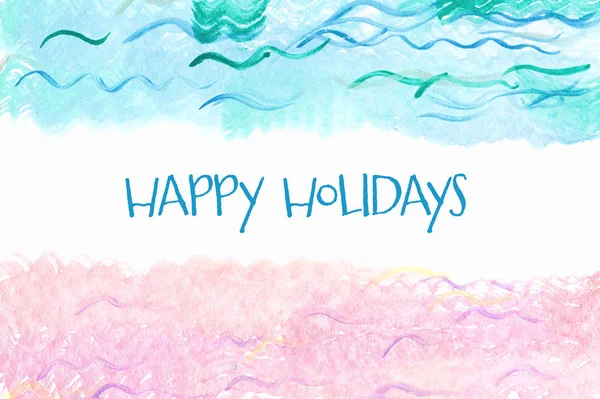 Pastel aquarel abstract met Happy Holidays tekst — Stockfoto