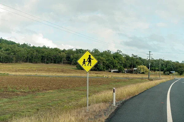 Children Crossing Sign On Rural Highway