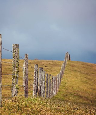 Fırtınalı Gökyüzüne Karşı Ahşap Dirler ile Dikenli Tel Çit