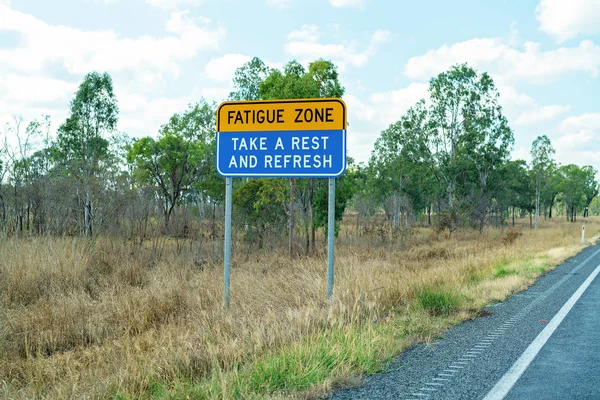 Fatigue Zone Sign To Remind Drivers To Take A Rest — Stock Photo, Image