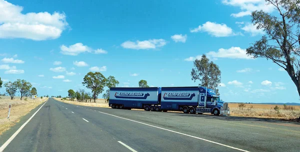 Trem de carga rodoviária puxado para uma parada de descanso na estrada — Fotografia de Stock