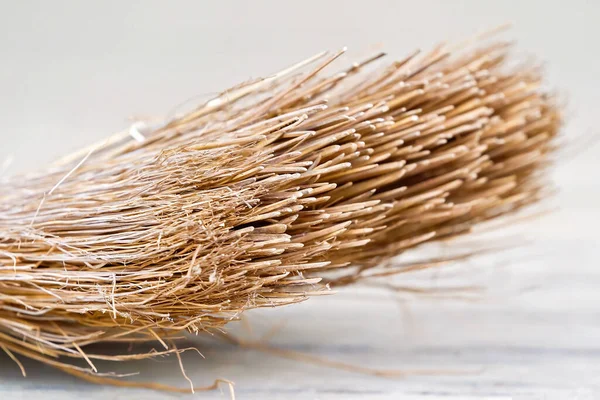 Primo Piano Della Testa Una Vecchia Scopa Paglia Scartata — Foto Stock