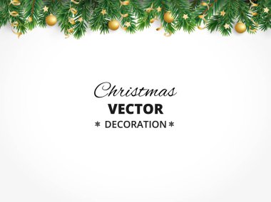 Kış tatil arka plan. Noel ağacı dalları ile sınır. Garland, çerçeve baubles, flamalar asma