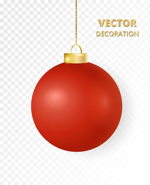 Повесил рождественский мяч. Блеск матовый красные металлические безделушки, праздничное оформление . — стоковый вектор