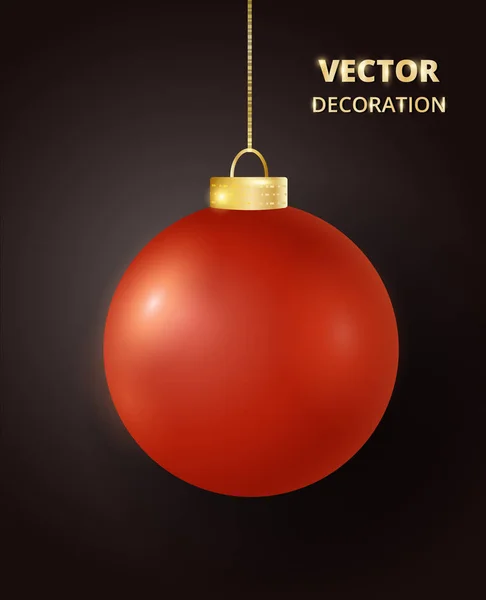 Palla di Natale rossa appesa. Mat bauble metallo lucido, decorazione vacanza . — Vettoriale Stock