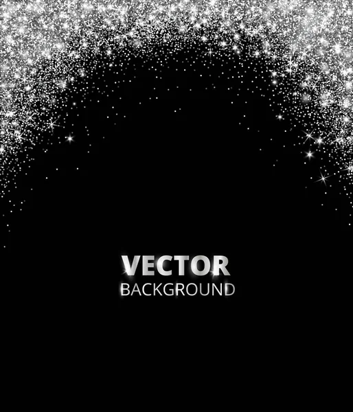 Csillogó glitter határ, a keret. Alá tartozó por ezüst-fekete háttér. Vektor csillogó dekoráció. — Stock Vector