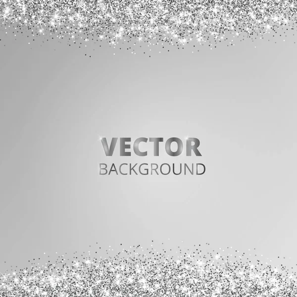 Sparkling glitter border, frame. Falling silver dust on gray background. Vector glittering decoration. — Stock Vector