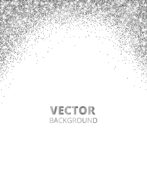 Sparkling glitter border, frame. Falling silver dust isolated on white background. Vector glittering decoration. — Stock Vector