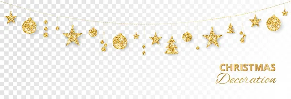 Christmas golden decoration isolated on white background. Holiday vector frame, border. — Stock Vector