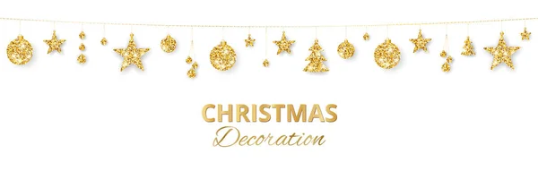 Christmas golden decoration isolated on white background. Holiday vector frame, border. — Stock Vector